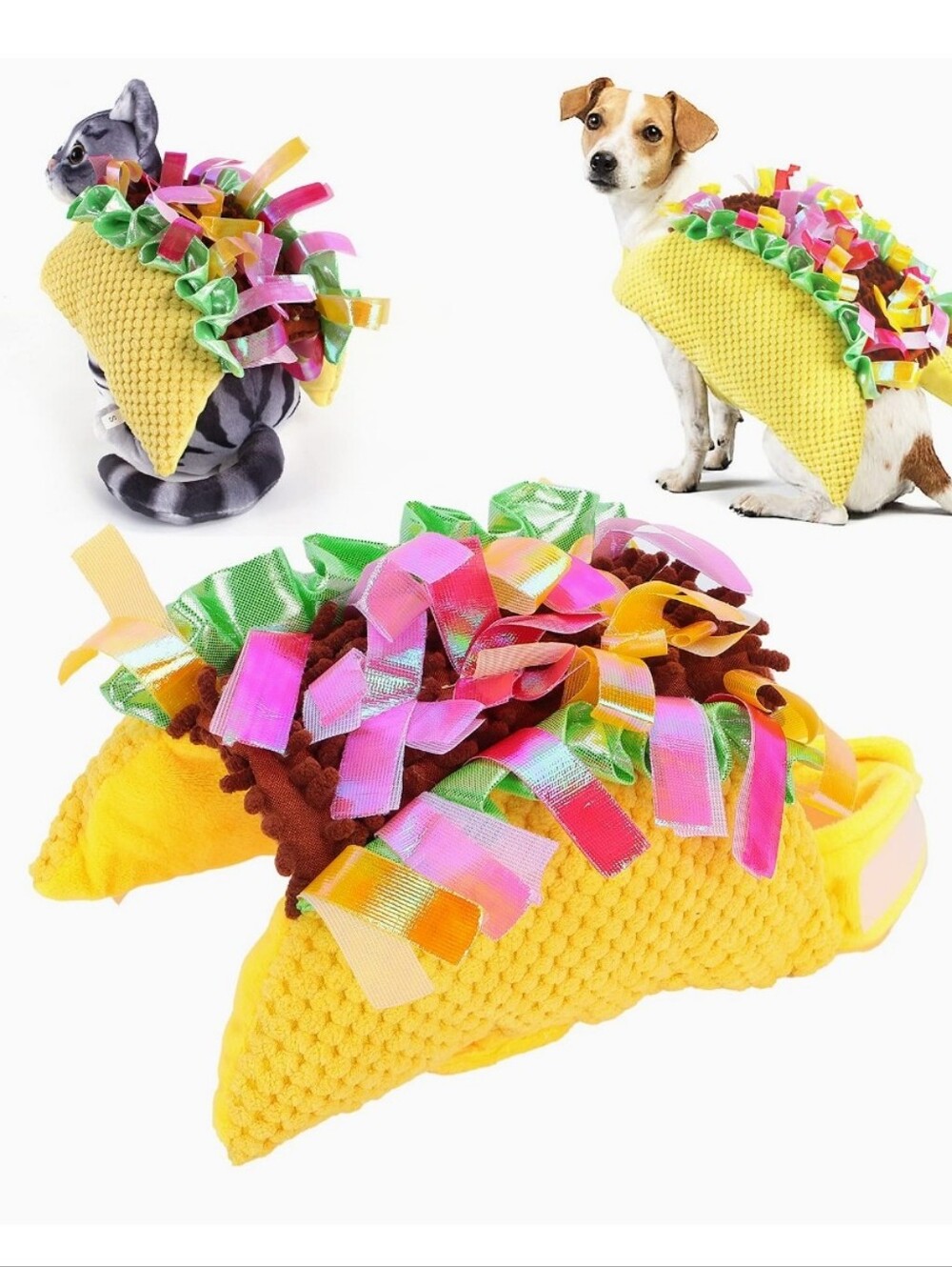 Cat/dog Taco Costume Harness in Yellow & Brown with Colorful Ribbon Trim